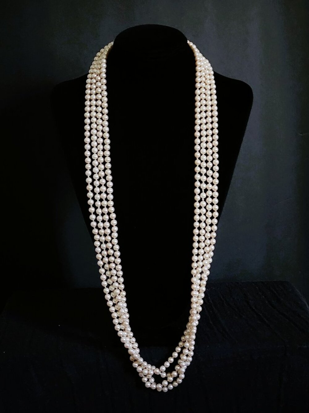 2010 Signed J.CREW 4-Strand Knotted Faux Glass Pearl Opera Length Necklace 36"